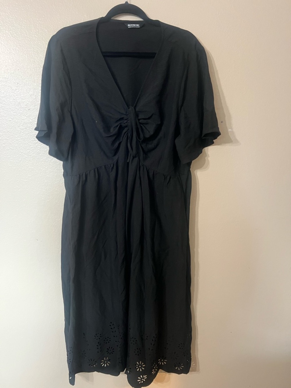 BloomChic Black Midi Dress with Eyelet Hem